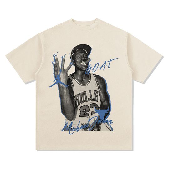 Discover Michael Jordan Graphic T-Shirt Retro Basketball GOAT Logo Print Oversized Cotton Short Sleeve for Men Women Streetwear