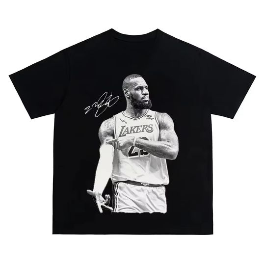 2025 Summer New LeBron James Basketball Tee Black Original American Streetwear for Men and Women Oversize Cotton Clothing
