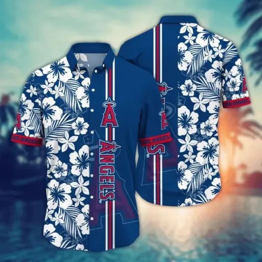 Discover Los Angeles Angels Ocean Breeze Hibiscus Hawaiian Shirt