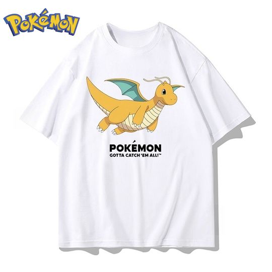 Discover Poket mons  Anime Dragonite Creative Short Sleeved T-shirt for Men and Women Summer New Harajuku Loose Casual Versatile Top