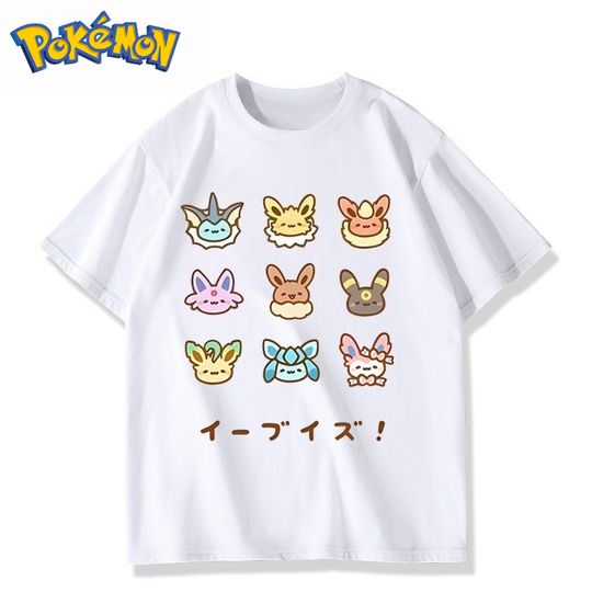 Discover Poket mons Game Q Edition Eeveelution Printed T-Shirt Men's and Women's Summer New Y2K Harajuku Loose Casual Trend Short Sleeve Top
