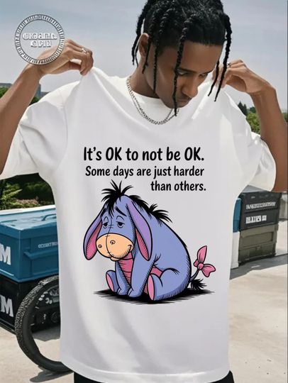 Discover Disney Cartoon Eeyore Printed T-shirt 2026 Men's and Women's Summer New Harajuku Oversized Loose Casual Short Sleeved Y2K Top