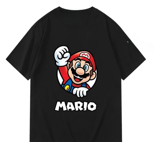 MINISO American Retro Super Mario Cartoon Print Loose Street T-shirt Trendy Round Neck Men's and Women's Short Sleeves