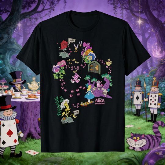 Discover 2026 Summer Disney Alice in Wonderland Printed 100% Pure Cotton T-shirt, Fashionable Loose Short-sleeved, for Both Men and Women
