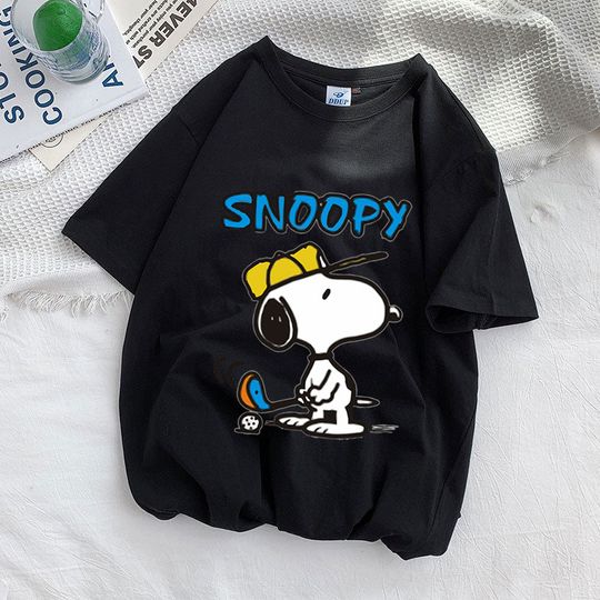 Discover Summer Snoopy Sport Blue Women T-shirt Short Sleeve 100% Cotton Men Tee Shirt Tops Cartoon Anime Fashion Couple Clothes Tops