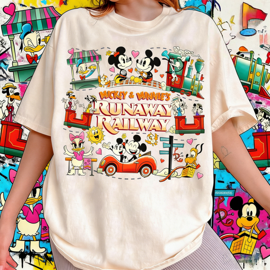 Discover 2025 Summer Disney Mickey Minnie's Runaway Rail Ride Holiday Print Fashion Women's T-Shirt 100% Pure Cotton Printed T-shirt