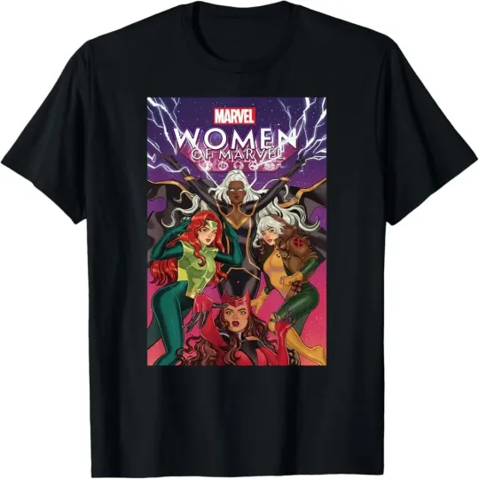 Discover Marvel Women Power Graphic T-Shirt Black Short Sleeve Cotton Tee Comic Design Perfect Fans Casual Wear Available Multiple Sizes