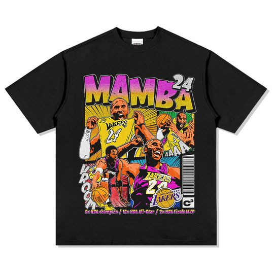 Discover Kobe Bryant Mamba Comic Graphic T-Shirt Retro Basketball Cartoon Print Oversized Cotton Short Sleeve for Men Women Fashion