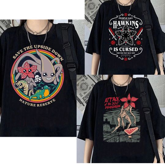 Discover Hawskin Demogorgon T-shirt Anime Black T Shirt Cartoon Short Sleeve Harajuku Tshirt Women Men