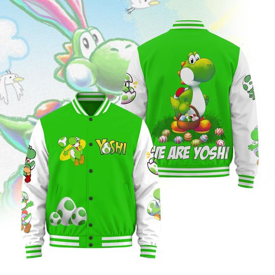 Discover Easter Bunny Baseball Jacket, Mario Yoshi Shirt, Funny Game Jacket, Easter Egg Jacket, Cute Spring Outfit, Holiday Gift
