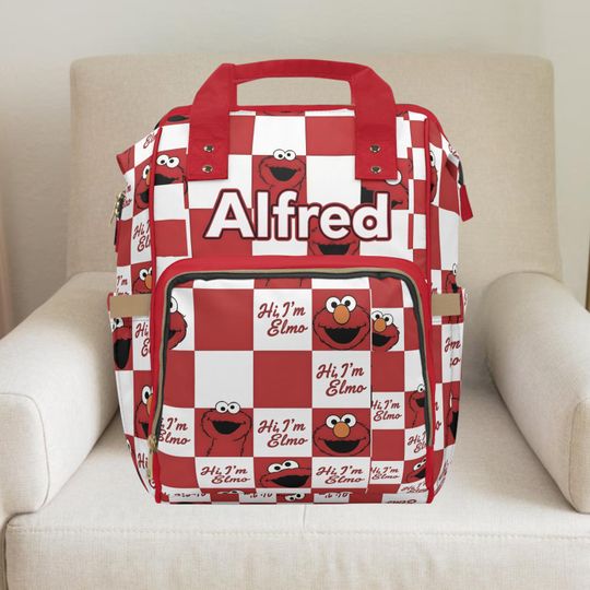 Discover Elmo, Sesame Street, Elmo Checkered Diaper Bag, Boy diaper bag,custom diaper bag,Baby bkanket ,Elmo birthday, Sesame street baby shower