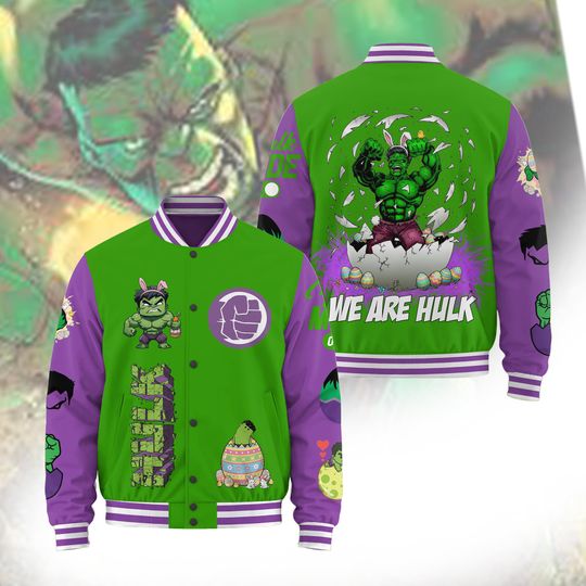 Hulk Easter Baseball Jacket, Superhero Jacket, MCU Fans Shirt, Easter Bunny Varsity Jacket, Cute Holiday Gift for Kid Adult