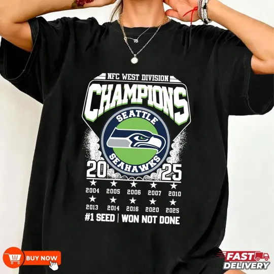 Discover 2025 Seattle Seahawks N.F.C West Division Champions TShirt - Size S to 5XL