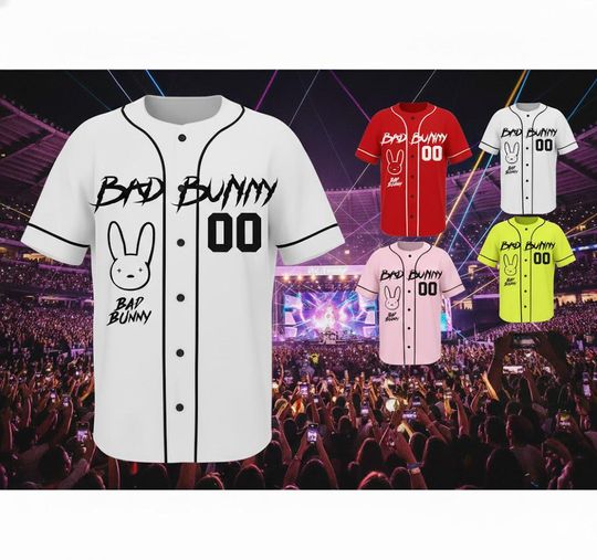 Discover Bad Bunny Baseball Jersey, Un Verano Sin Ti Black Button Up Shirt, Benito Reggaeton Merch, Custom Streetwear, Music Tour Fan Gift, 3D Print
