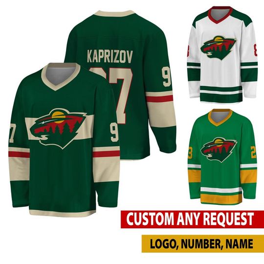 Discover Personalized Minnesota Hockey Jersey, Jersey For Men With Your Team Name, Kaprizov Buium Fan Hockey Jersey