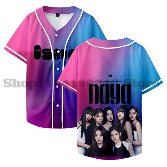 Discover IZNA KPOP Merch Baseball Jersey Men/Women Casual Thin button Baseball uniform Oil Slick Custom Jersey Style1