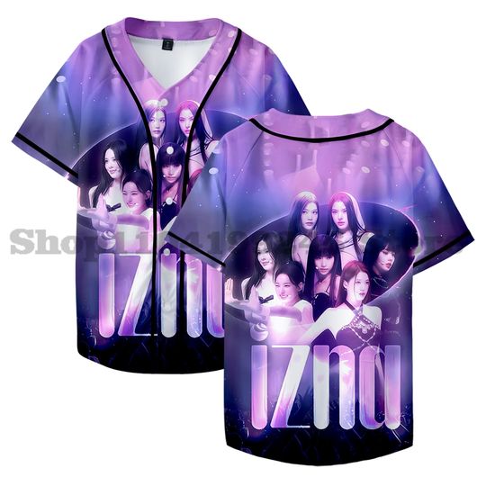 Discover IZNA KPOP Merch Baseball Jersey Men/Women Casual Thin button Baseball uniform Oil Slick Custom Jersey Style3