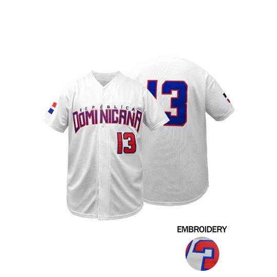 Discover Men's Baseball Jersey Dominicana #13  Sports Uniform Outfits Casual Short Sleeve Shirt with Buttons Men Clothing