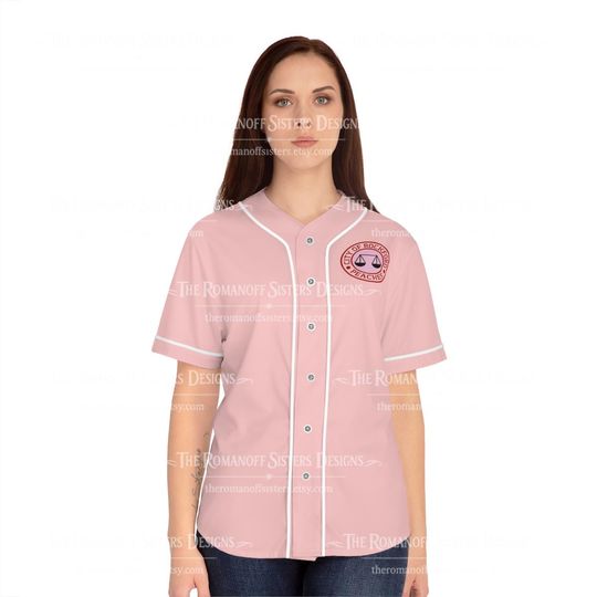 Discover Vintage Movie Inspired Baseball Jersey | Theres No Crying in Baseball Pink Button-Up | Womens Sports Jersey | Peaches Inspired Top