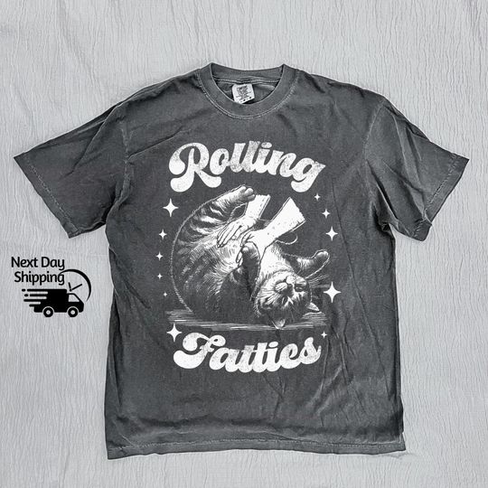 Discover Retro Funny Rolling Fatties 90s Graphic Shirt, Vintage Sarcastic Cat T-Shirt, Retro Washed Tee, Funny Teenager Tee, Funny Women Gift