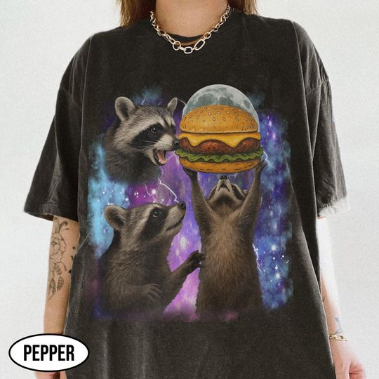 Discover Three Raccoons Cheeseburger Shirt, Vintage Cheeseburger Bootleg Shirt, Funny Burger Lover Shirt, Dunk Raccoon Burger Shirt