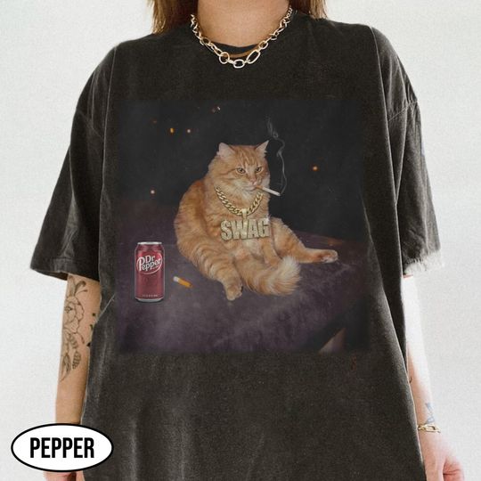 Funny Smoking Orange Cat Shirt, Cigarette Cat Meme Shirt, Gen Z Joke Shirt, Cat With Dr Pepper Shirt, Funny Cat Lover Gift, Swag Cat Shirt