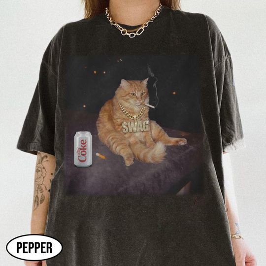 Discover Funny Smoking Cat Shirt, Cigarette Swag Cat Meme Shirt, Gen Z Joke Shirt, Cat With Diet Coke Shirt, Funny Cat Lover Gift, Hiphop Cat Shirt