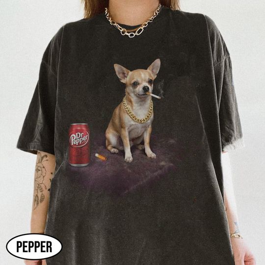 Discover Funny Smoking Chihuahua Shirt, Dog With Dr Pepper Shirt, Cigarette Chihuahua Meme Shirt, Gen Z Joke Shirt, Funny Dog Dr Pepper Lover Gift