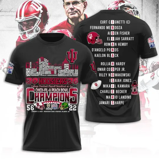 Indiana Hosiers Football 2026 Peach Bowl Champions 3D Shirt