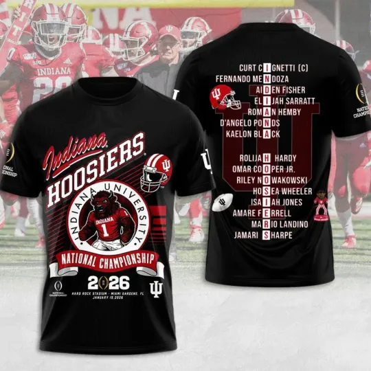 Discover Indiana Hosiers Football 2026 Peach Bowl Champions 3D Shirt S-5XL M43