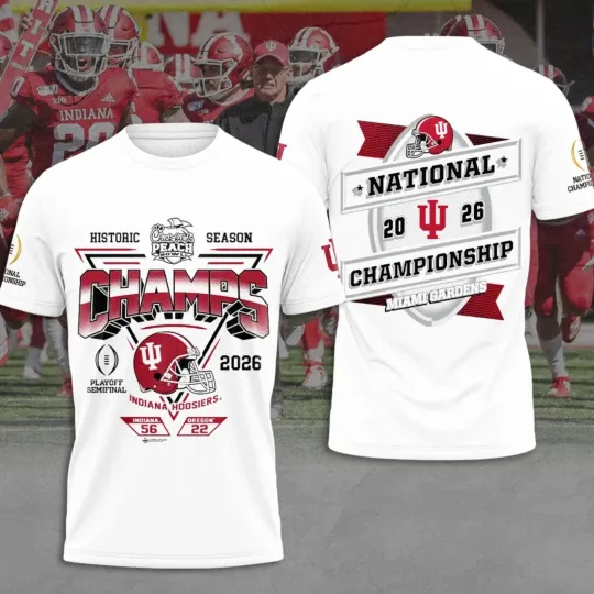 Discover Indiana Hosiers Football 2026 Peach Bowl Champions 3D Shirt S-5XL M41