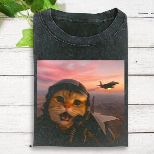 Discover Funny Fighter Pilot Cat Shirt, Vintage Cat Wars Shirt, Cat Meme Shirt, Funny Cute Cat Shirt, Gen Z Joke Shirt, Stupid Brainrot Gift,