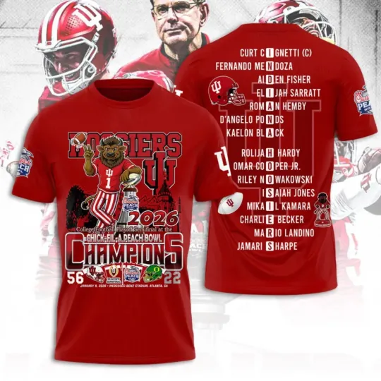 Discover Indiana Hosiers Football 2026 Peach Bowl Champions 3D Shirt S-5XL M40
