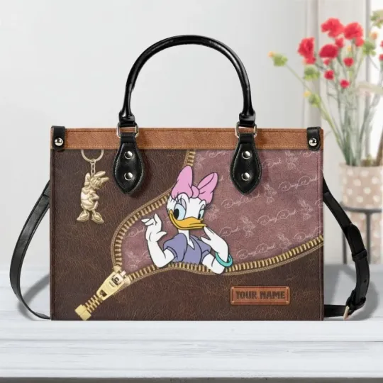 Discover Daisy Duck Leather Handbag, Disney Bag for Women, Cute Cartoon Gift Bag