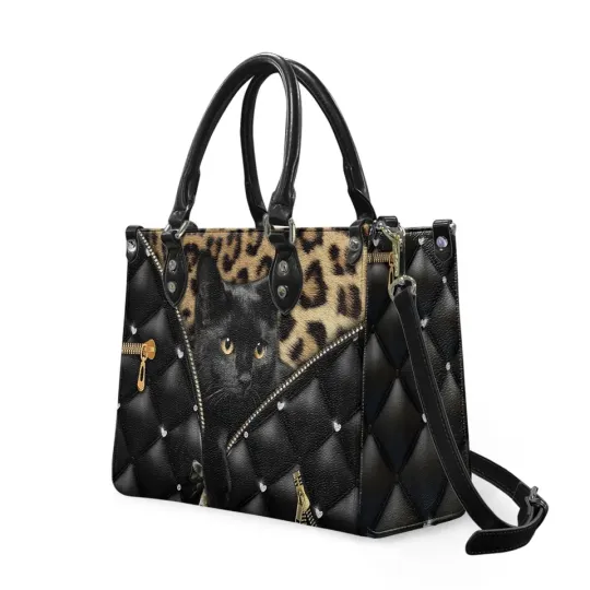 Discover Personalized Cat Leather Handbag, Black Cat bag,Personalized Gift for Cat Lovers