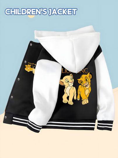 Disney Boys' Baseball Jacket - Lion King Simba and Nala Print, Comfortable and Easy to Wear, Handsome and Trendy