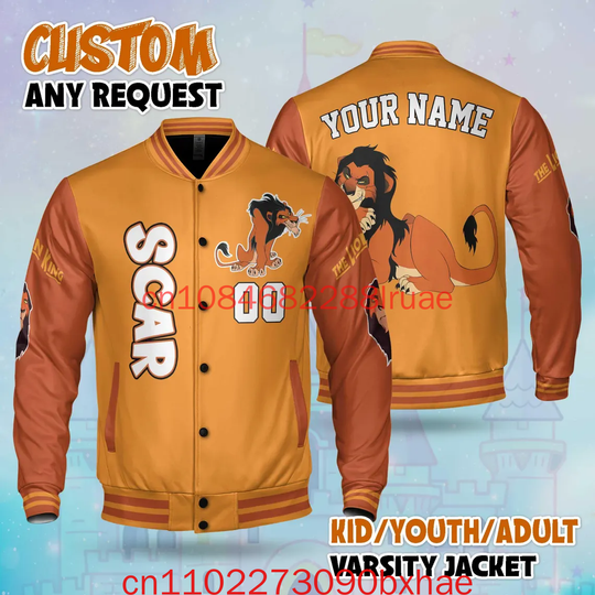 The Lion King Simba Pumba Team With Mickey Balloon Kids and Youth Baseball Jacket Aldult Unisex Varsity Baseball Jacket