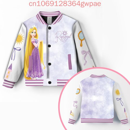 Discover Disney Tangled Rapunzel Princess Baseball Jacket Men's Women's Hip Hop Harajuku Jackets Streetwea Boys Girls Loose College Coats