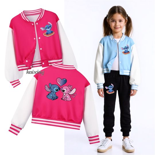 Discover Lilo And Stitch New American Baseball Jersey Cartoon New Casual Jacket Two-color Splicing Suitable for Spring and Autumn
