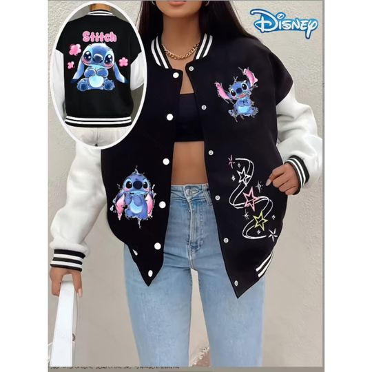 Discover 90s Stitch Disney Hoodie Baseball Jacket Men Women Sweatshirt Kids Boys Girls Harajuku Jackets Streetwear College Coats Y2k