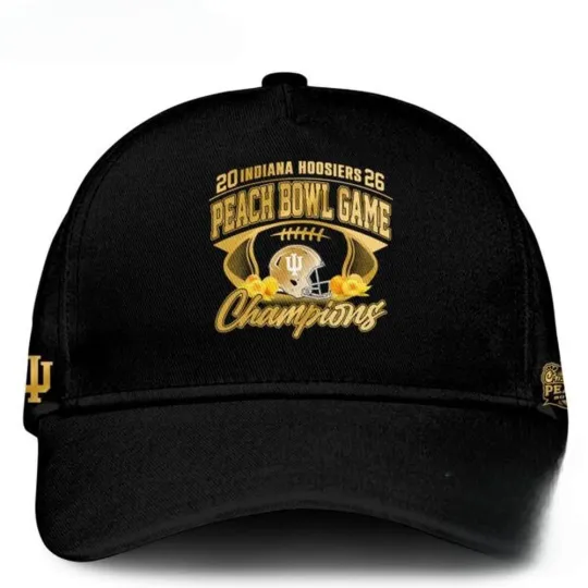 Discover Hoosiers  2026 Peach Bowl Champions Gold Black Cap