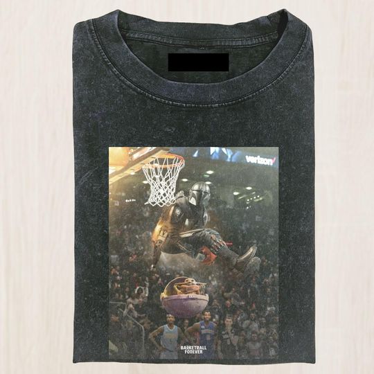 Discover Mandalorian Basketball Dunk Comfort Colors Shirt, Funny Star Wars Sports Tee, Grogu Hoop Shirt, Galactic Jam Top, Gift For Fan