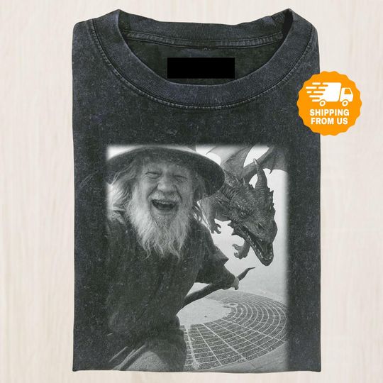 Discover Funny Wizard And Dragon Selfie Shirt, Fantasy Tee, Vintage Movie Tshirt, Magical Movie Shirt, Family Vacation Merch