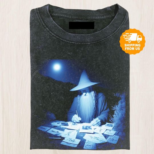 Discover Wizard Signing Autographs Shirt, Funny Fantasy Meme Tee, Magical Moonlight Graphic Shirt, Witchcore Shirt, Funny Gift