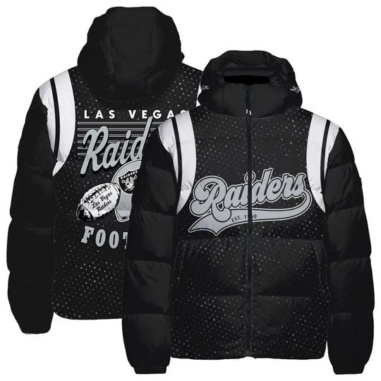 Las Vegas Raiders Hooded Puffer Jacket, Football Fan Jacket, Gameday
