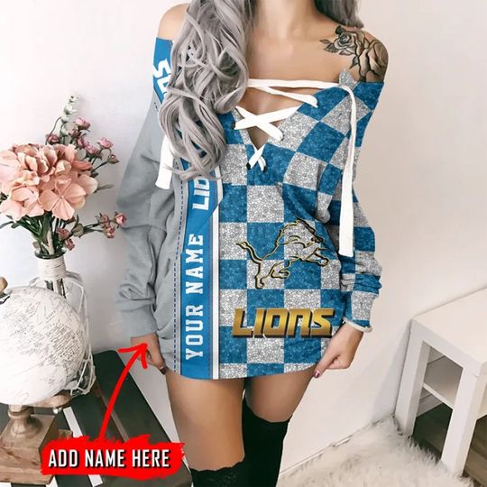 Detroit Lions Personalized Lace-Up Sweatshirt