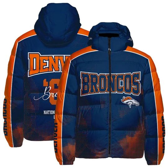 Denver Broncos Hooded Puffer Jacket, Football Fan Jacket, Outwear Cozy Jacket