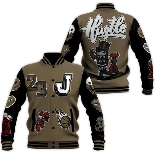 Dunkare Shirt To Match Olive 9s Jacket, Streetwear Varsity Jacket, Trappin' Banknote All Over Print Baseball Varsity Jacket