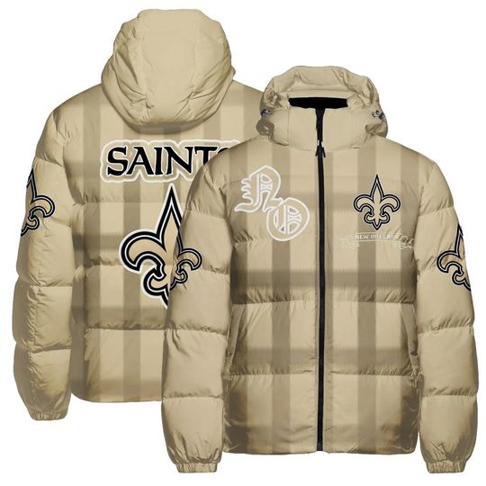New Orleans Saints Hooded Puffer Jacket, Football Fan Jacket, Outwear Cozy Jacket