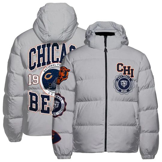 Chicago Bears Grey Hooded Puffer Jacket, Game Day Jacket